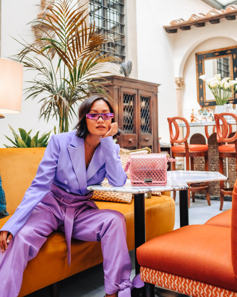 Laureen Uy, Filipina Fashion Influencer in Purple Sunnies, Blazer and Pants