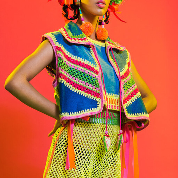 Colorful Sustainable Knit Blazer Styled on Ethnic Model